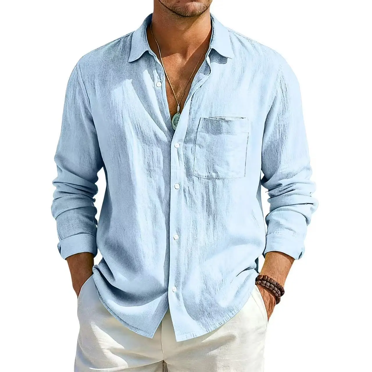 Men's-Summer-Long-Sleeve-Shirt-Solid-Color-Loose-Cotton-Linen-Shirt-With-Pockets-Summer-Breathable-Fashion-Casual-Shirts-for-Men