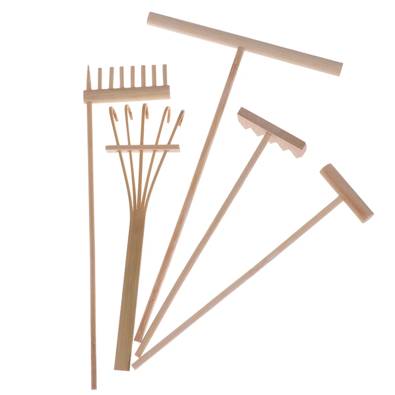 1/5 pçs mini ancinho de bambu para jardim zen areia mesa meditação feng shui decoração