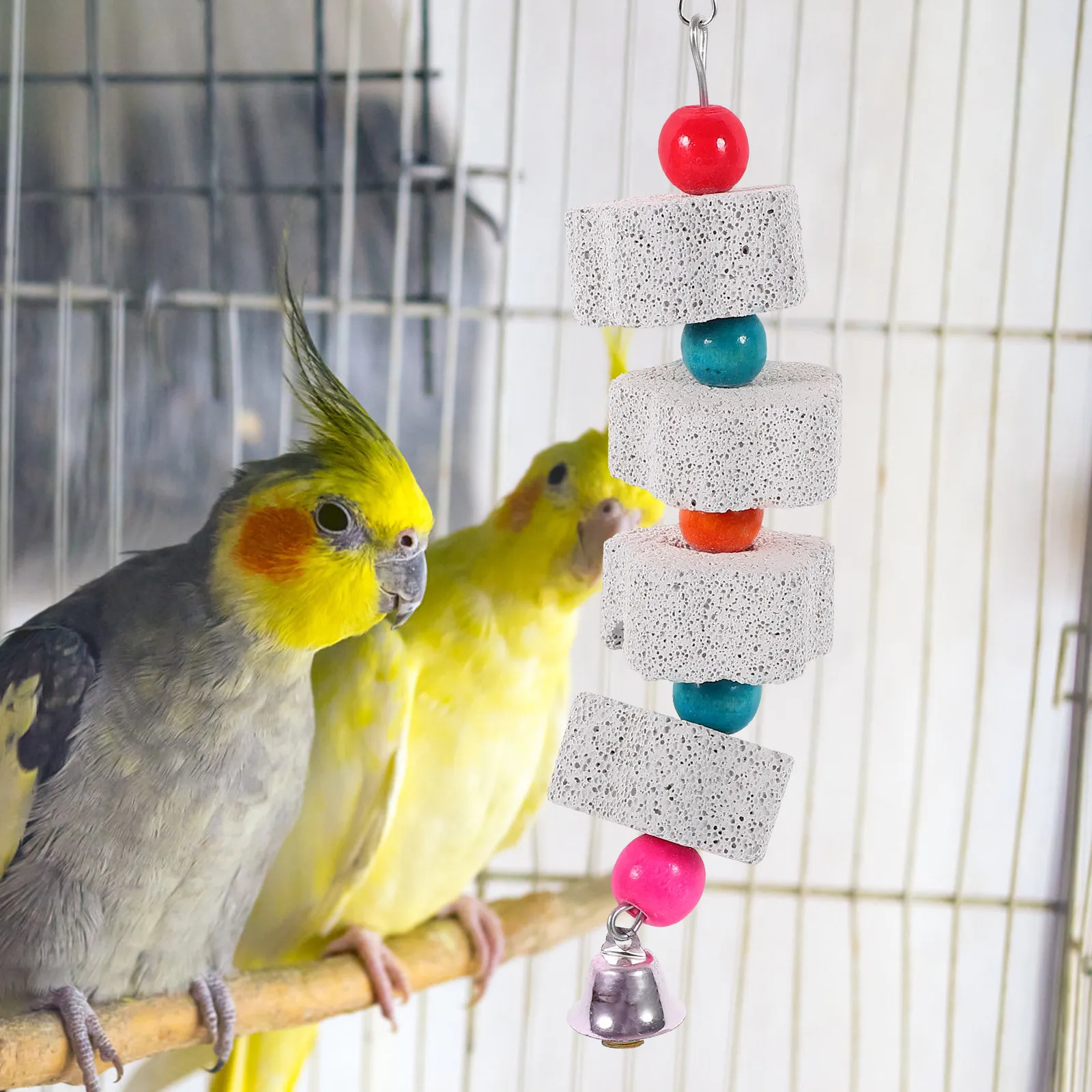Parrot Chew Grinding Stone Hanging Climbing Bird Cage Bite Natural Volcanic Rock Small Animal Chewing Accessory