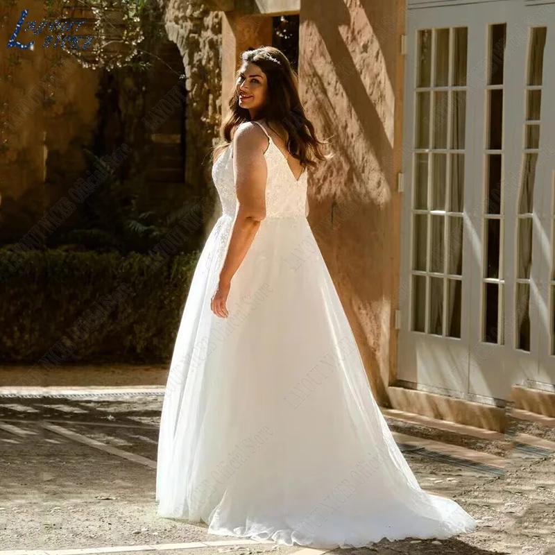 NICEB Vestido De novia De talla grande, traje De novia con tirantes finos, Espalda descubierta, línea A, tul, hecho a medidaNICEB Vestido De novia De talla grande, traje De novia con tirantes finos, Espalda descubierta