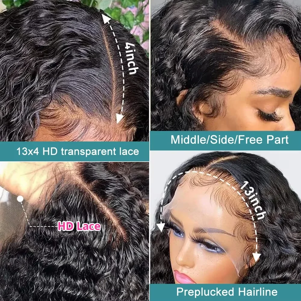 Curly Wigs 30 40 Inch Deep Wave Wigs Human Hair 13x4 13x6 Hd Lace Frontal Wigs 250 Density Water Wave Human Hair Wig  For Women image 3