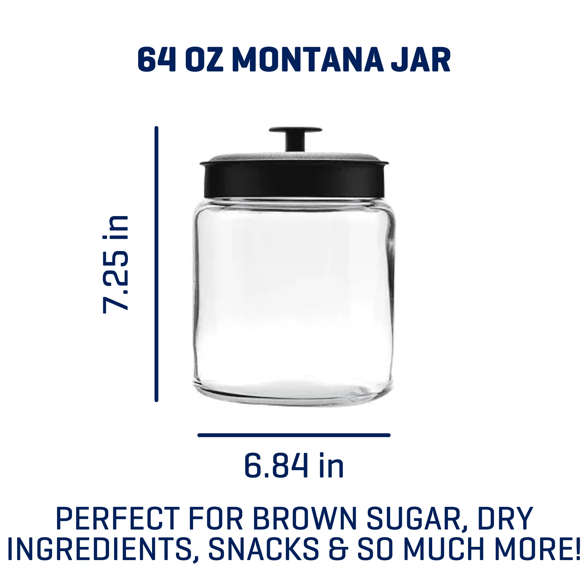 (2 pacotes) Frasco de vidro com tampa de metal preto, 64 onças