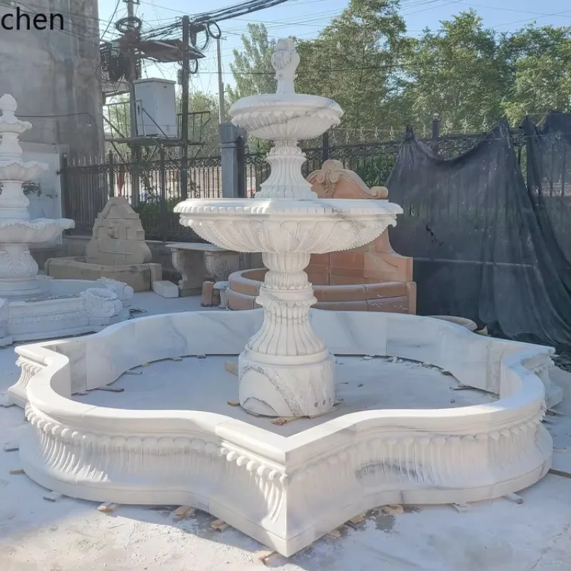 YFY  courtyard flowing water fountain white marble fountain outdoor rockery fish pond water sculpture