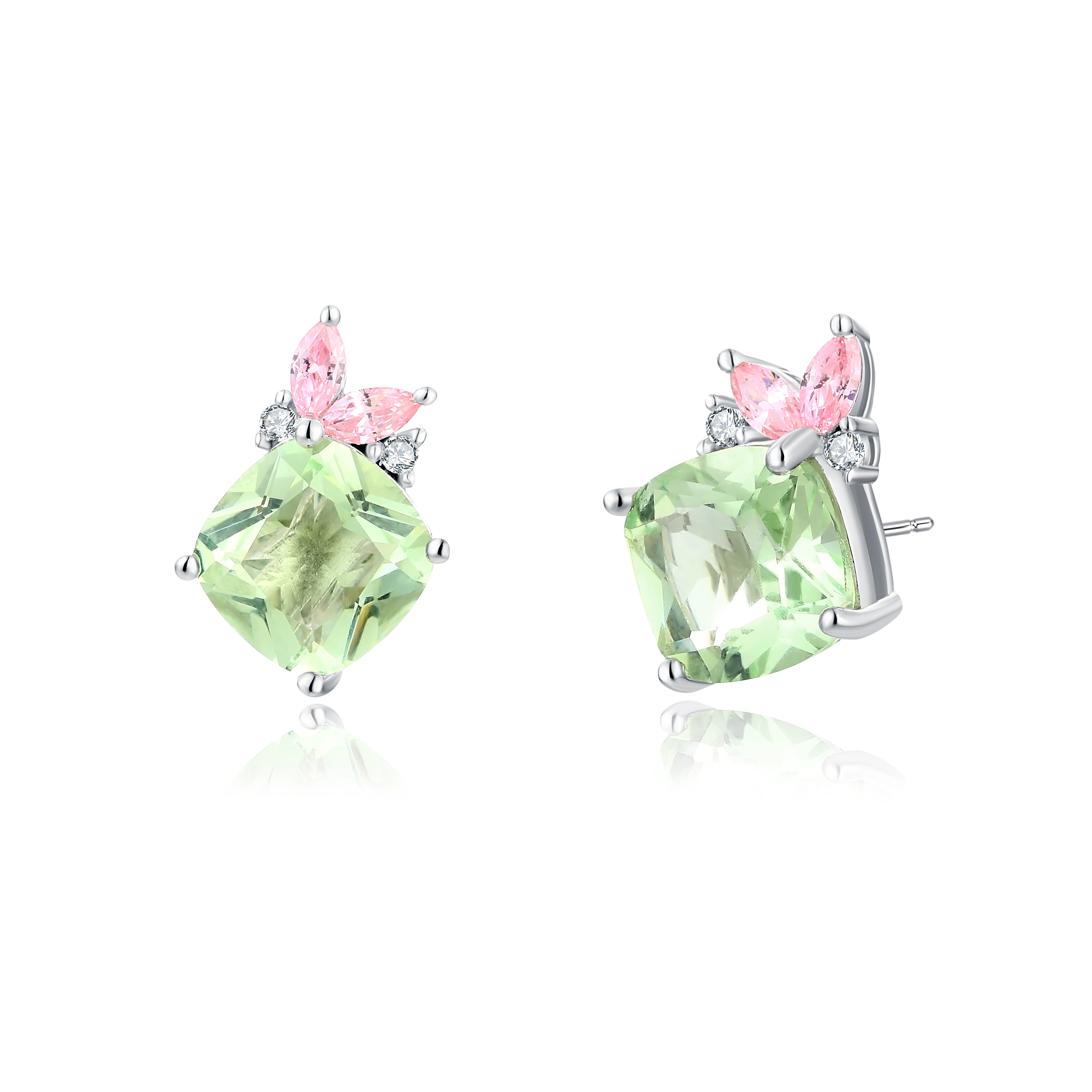 925 Sterling Silver Minimalistic Light Green Chrysolite Green Crystal  Earrings Czech Crystal Stud