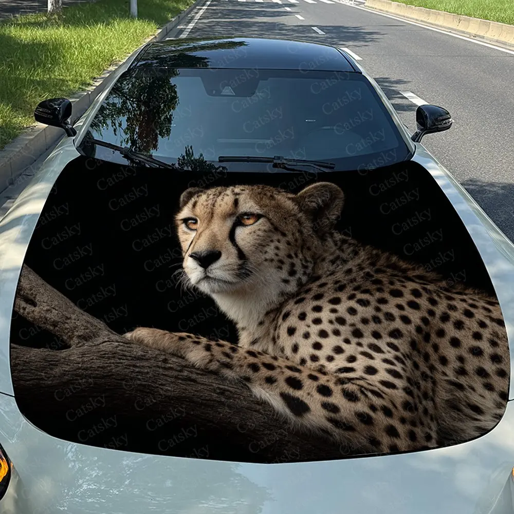 Cheetah Car Hood Sticker - Durable Vinyl Film, Splash Proof And Easy To Remove, Suitable For All Car Models - Car Parts Gift, Ou