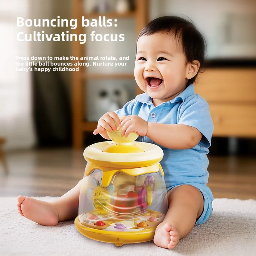 Cross-border New Baby 0-3 Year Old Press-and-rotate Jumping Ball Cartoon Insect Spinning Toy Educational Early Learning Toy