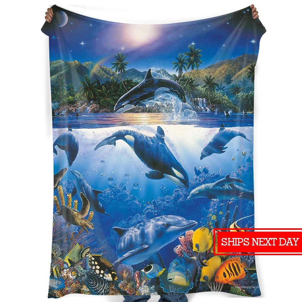 Ocean custom blanket, comfortable and warm, soft flange velvet blanket, suitable for sofa beds, bright tropical fish