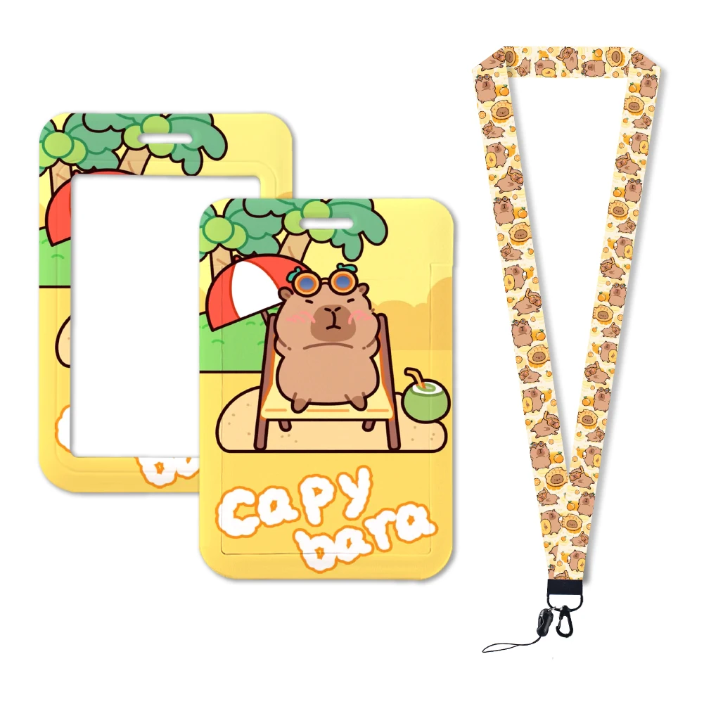 Lanyards Cute Capybara Card Neck Strap Lanyards ID Badge Holder Keychain Key Holder Hang Rope Keyrings Accessories Gifts