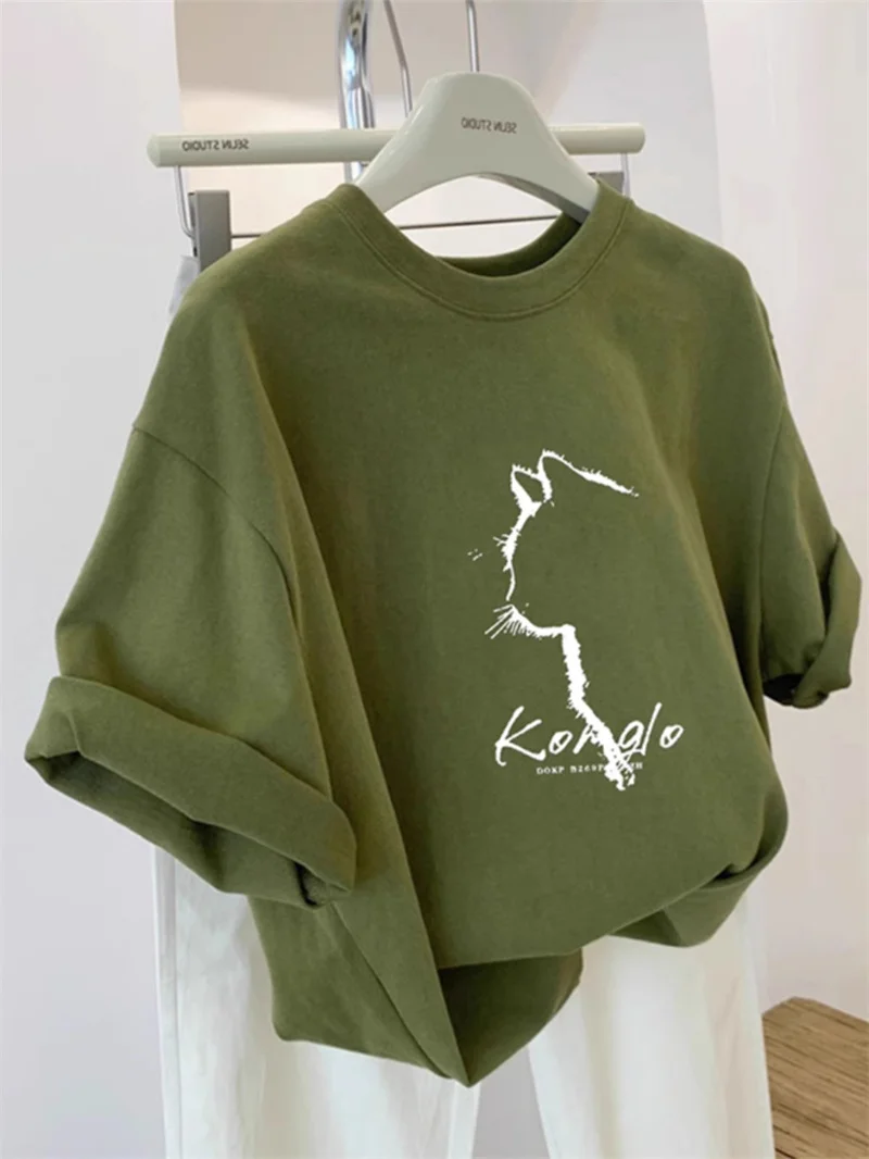 

Retro Floral Print Pure Cotton Short Sleeve T-Shirt Women's Loose Summer New Style Student Half Sleeve Top Korean Style Commute