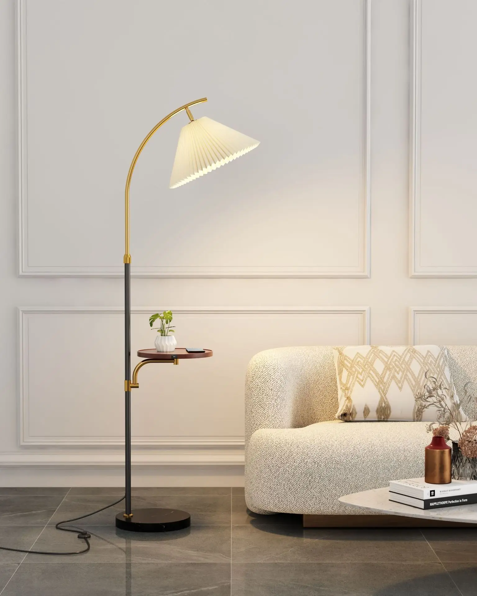 

Pleated, floor lamp, bedroom, storage, light luxury, minimalist, Japanese Internet celebrity design sense