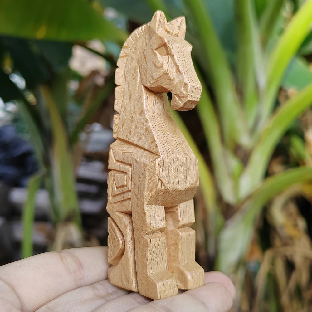 3.8 Inch Hand-Carved Wooden Horse Totem Ornament ‌ Folk Style, Abstract Style, Suitable for Office Decoration, Home Decoration, Party Decoration, Bedroom, New Year Gifts, Centerpiece Decoration, Christmas Gifts.