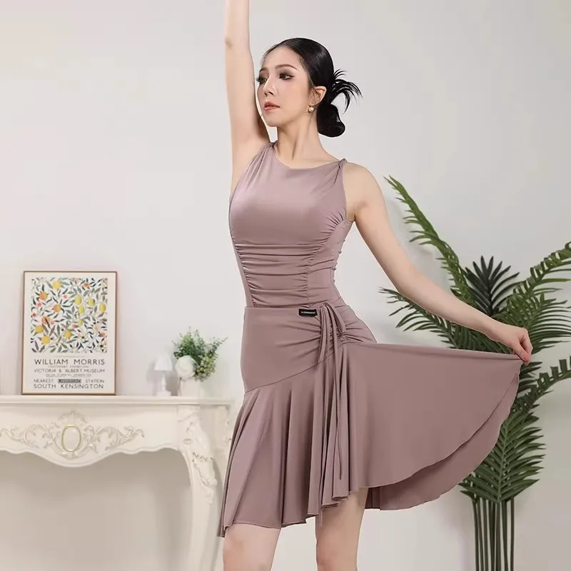 costume da ballo standard nazionale latino per adulti da donna personalizzato girocollo senza maniche top pratica performance set abito con frange