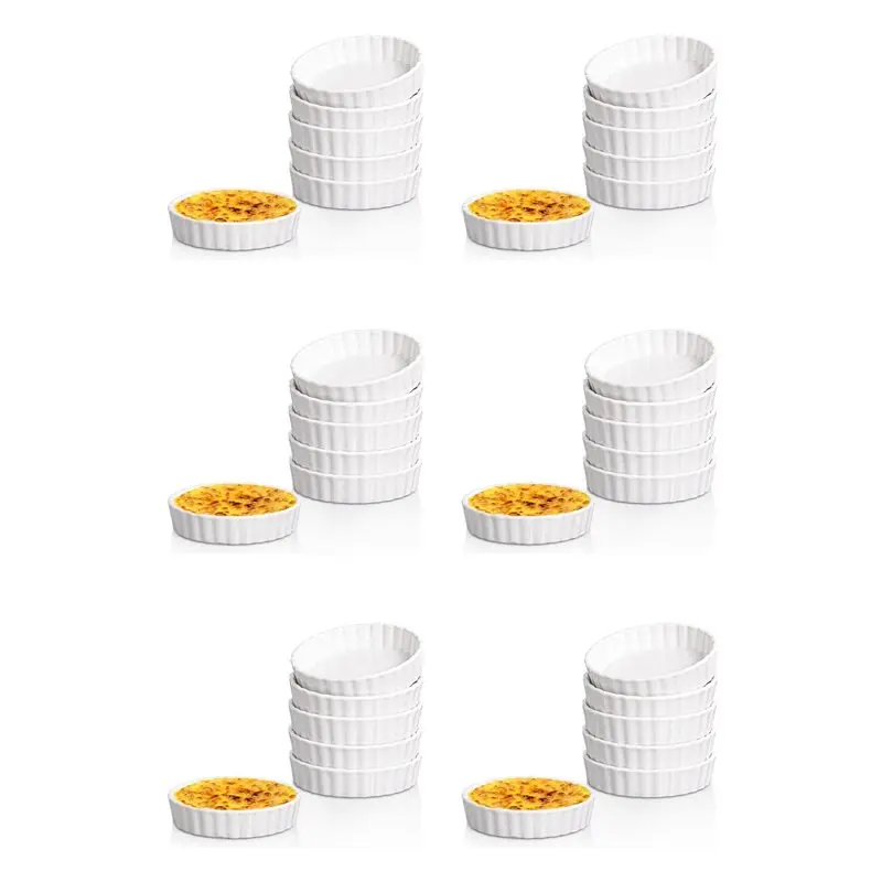 A96K-5 Oz Creme Brulee Ramekins, Round Fluted Quiche Dishes Tart Pan, Oven Safe Ramekins For Baking, Souffle, Ramekins 36Pack