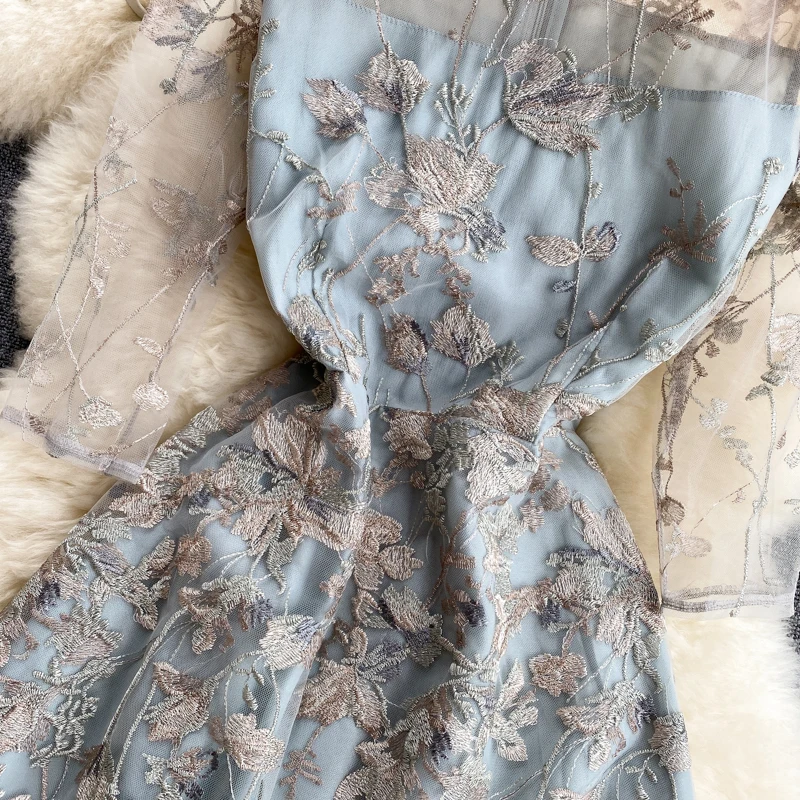 Robe d'été en maille brodée pour femmes, robes mi-longues vintage, col rond, tempérament élégant, soirée éducative, Rh, dames, été