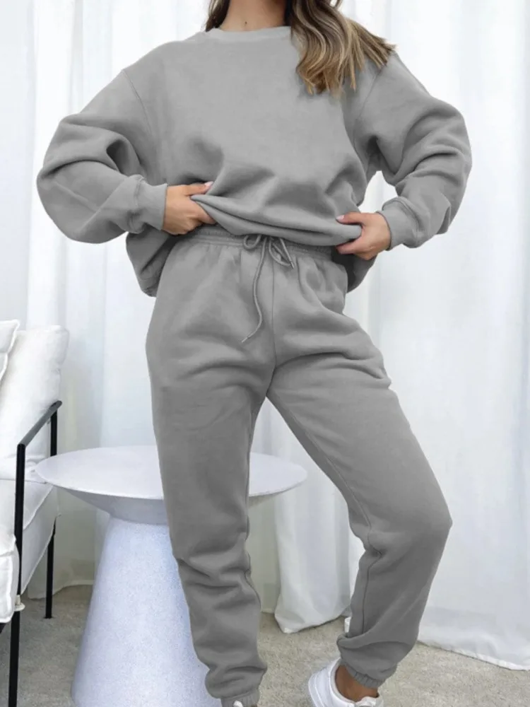 

Casual Solid Sports Sets Outfits Lady Fashion Long Sleeve O Neck Pullover Tops+High Waist Pants 2 Pieces Set For Woman Clothes