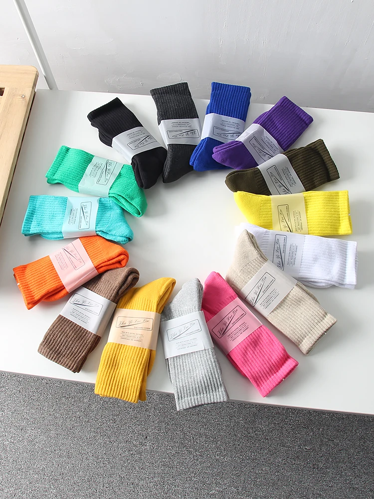 

Couple's Mid-Calf Socks Rainbow Candy Color Towel Bottom Men's Women's Autumn Winter Thickened Home Comfortable Socks