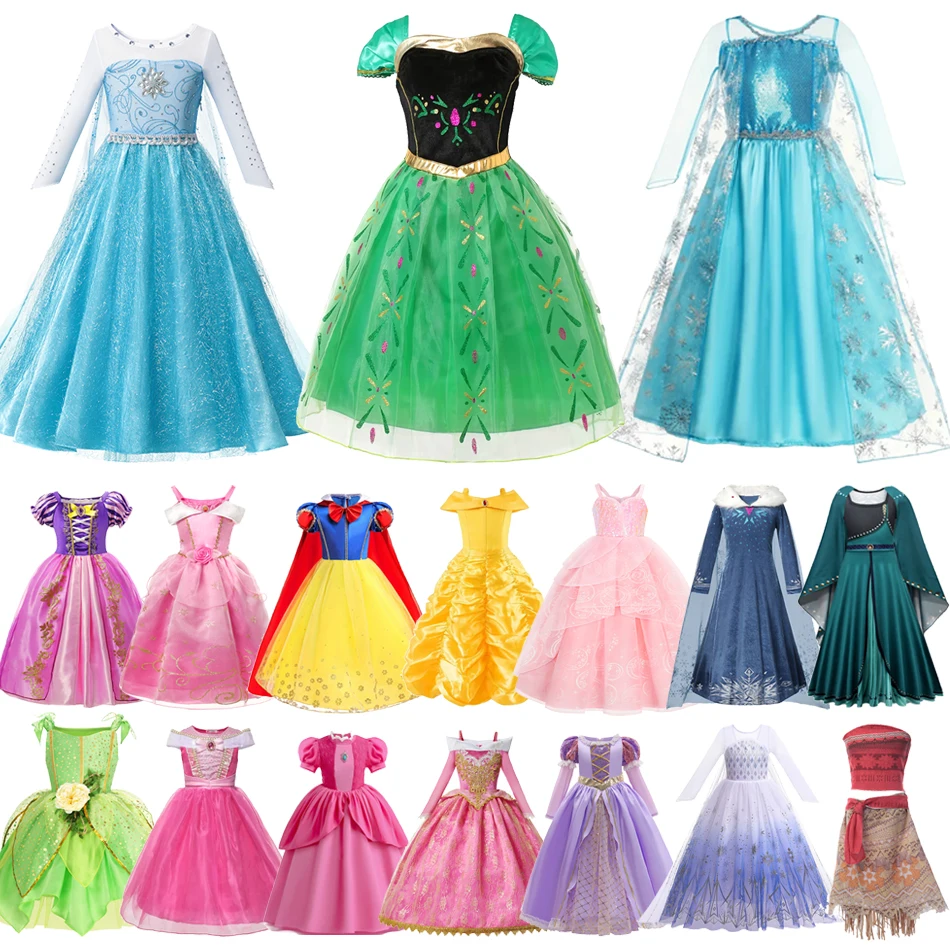 girls-princess-dress-kids-elsa-anna-snow-white-aurora-belle-rapunzel-peach-halloween-costume-children-birthday-party-clothes