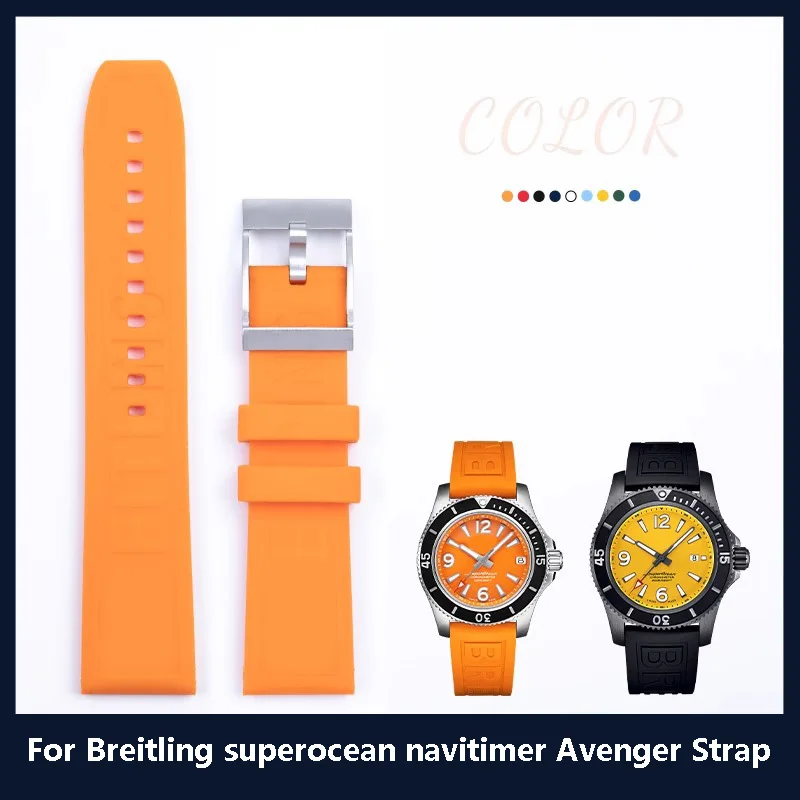 20mm 22mm 24mm Soft Rubber Silicone Watch Band Eight colors Bracelet For Breitling superocean navitimer Avenger Watch Strap