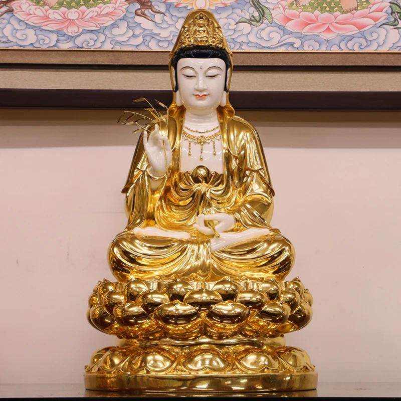 38CM Thailand Asia High grade gilding jade Buddha statue Guan yin bodhisattva home Temple efficacious Talisman Mascot Sculpture