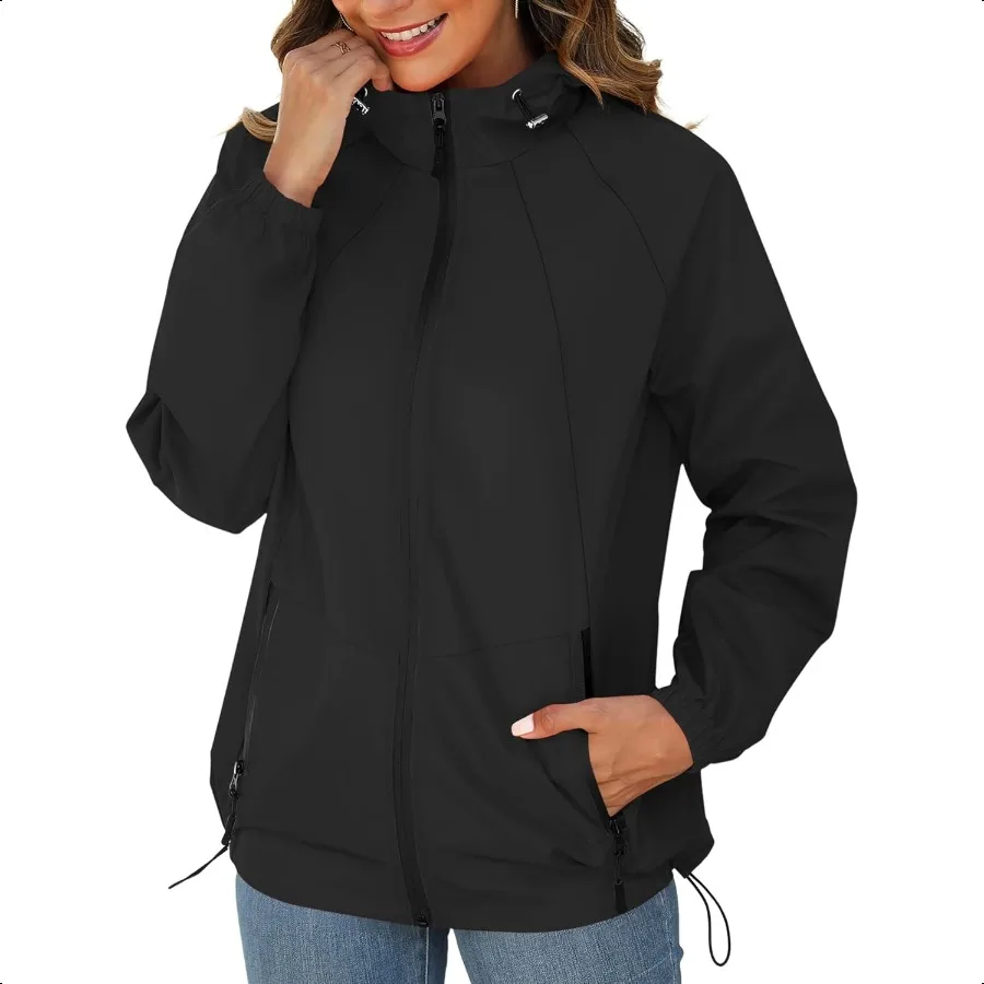 

Avoogue Rain Jacket для женщин Водонепроницаемая легкая ветровка с капюшоном Складной плащ с карманами S3XL