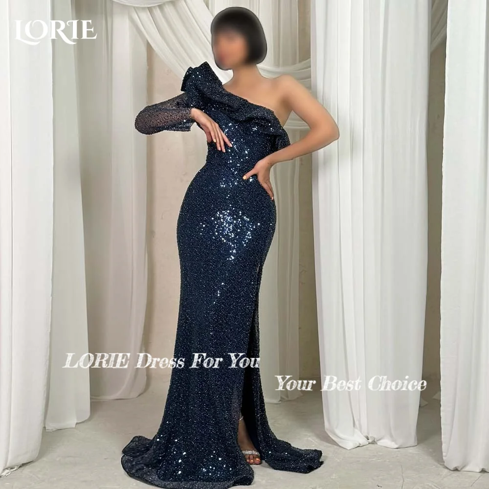 LORIE Tulle Formal Evening Dress Long Sleeve Party Dress Elegant Prom Dress Homecoming Dress One Shoulder Sequin Princess Dress