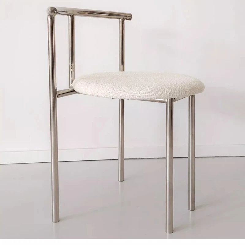 ‌Stainless Steel Mid-Century Vanity Chair Glam Accent Seat for Bedroom Modern Stylish Makeup Stool Instagram Aesthetic Furniture