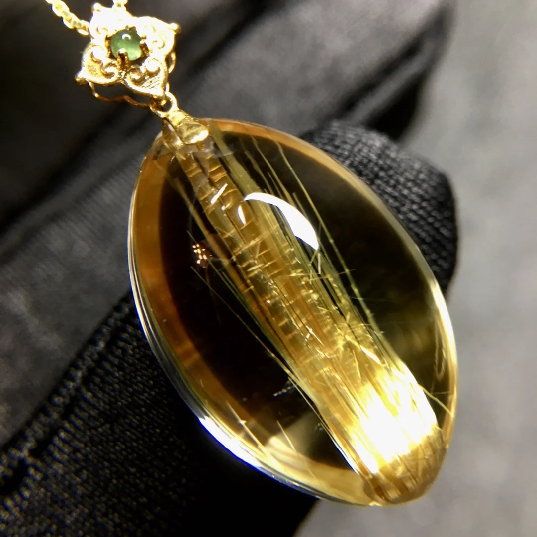 

Natural Gold Rutilated Quartz Pendant Jewelry 22.1*14.3*10.2mm Water Drop Barrel Men Women Brazil AAAAAAA