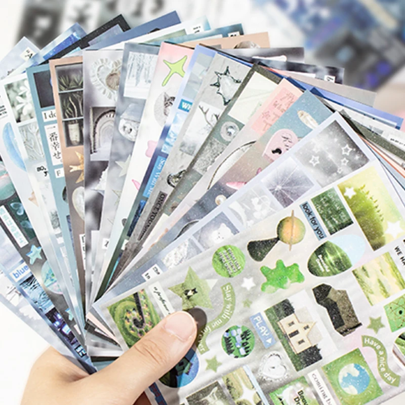 30/60pcs Mirror Tide Cut Film Sticker Book  For Phone Camera Luggage Journal Sticker Kawaii Student Handbook Decorative Sticker