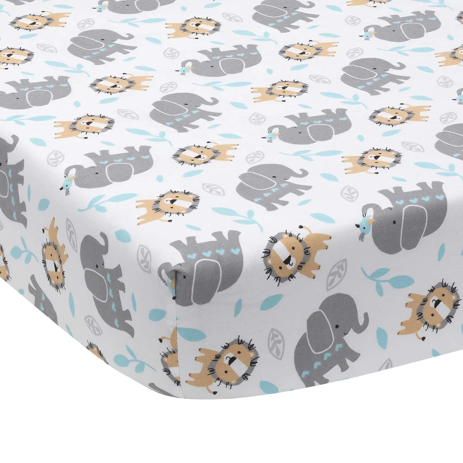 3-Piece Blue/Gray Jungle Crib Bedding Set with Elephant, Lion & Monkey Designs