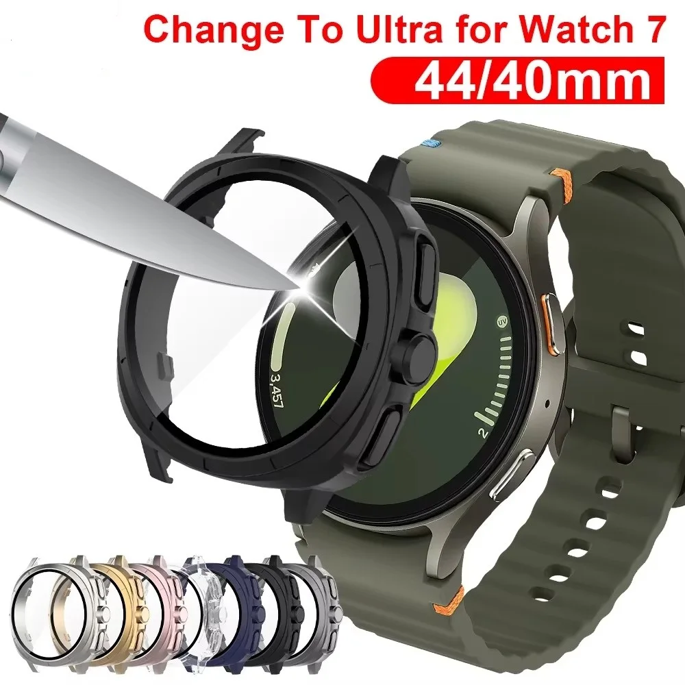 Glass+Case For Samsung Galaxy Watch 7 40mm 44mm, Turning into Ultra 47mm Upgrade,All-Around Protective Protector Cover Bumper