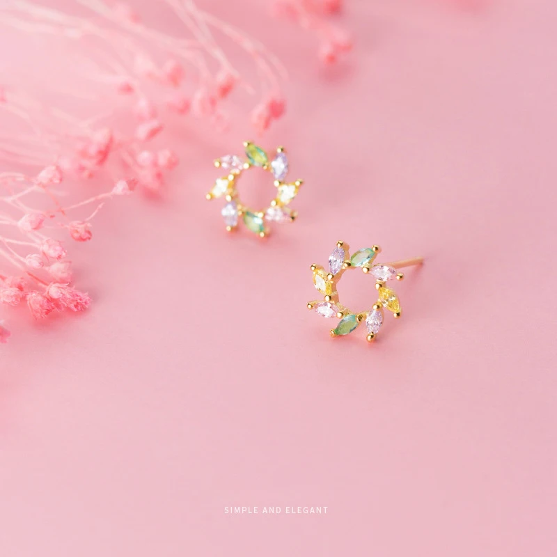 موديان الملونة كريستال الشمس زهرة قرط الاذن المرصع للنساء 925 فضة فلورا مكافحة الحساسية الأذن دبوس غرامة مجوهرات الاطفال هدية #5
