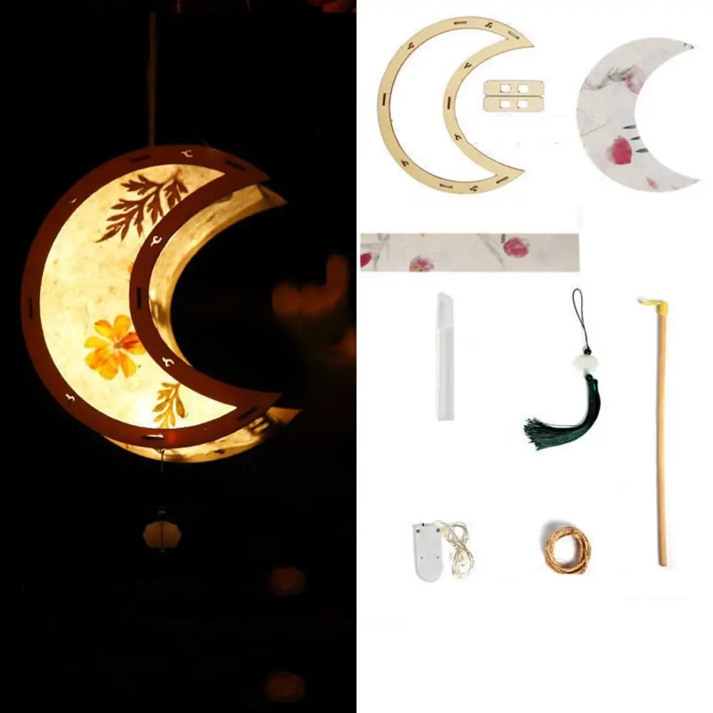 

Wooden Mid-Autumn Festival Lantern LED Light Chinese Style Handmade Hanging Lamp Drawing Creative Art Lantern Party Decor
