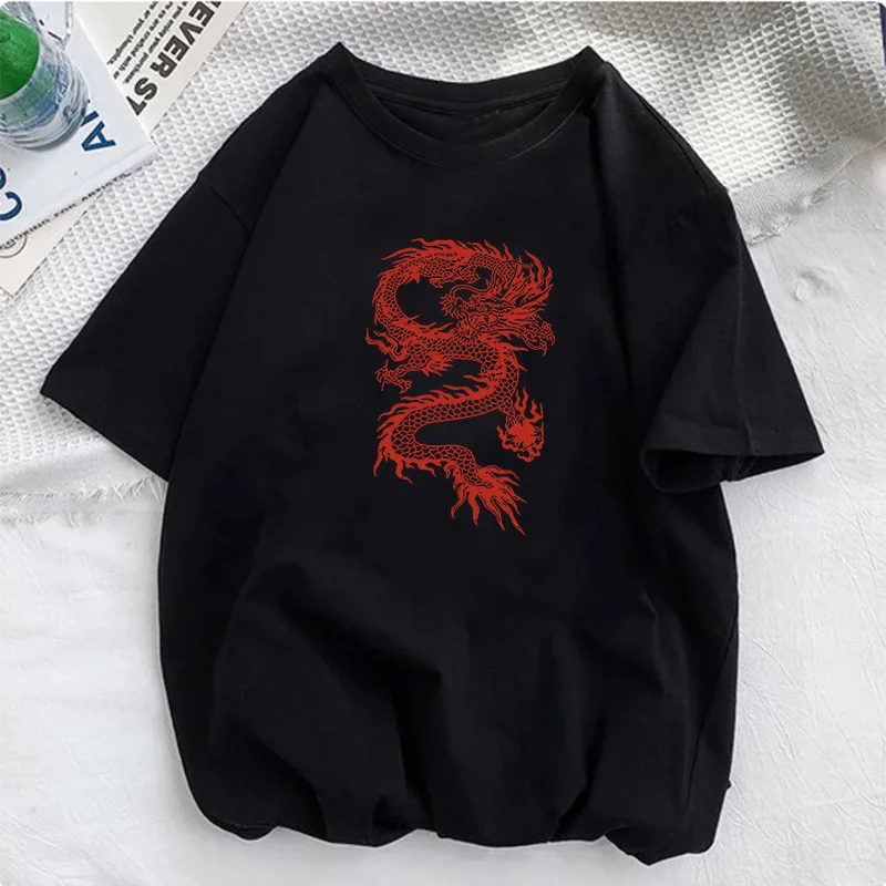 

Summer Fashion Dragon Print Women Cotton T-shirt Casual Funny t shirt Gift For Lady Yong Girl Top Tee