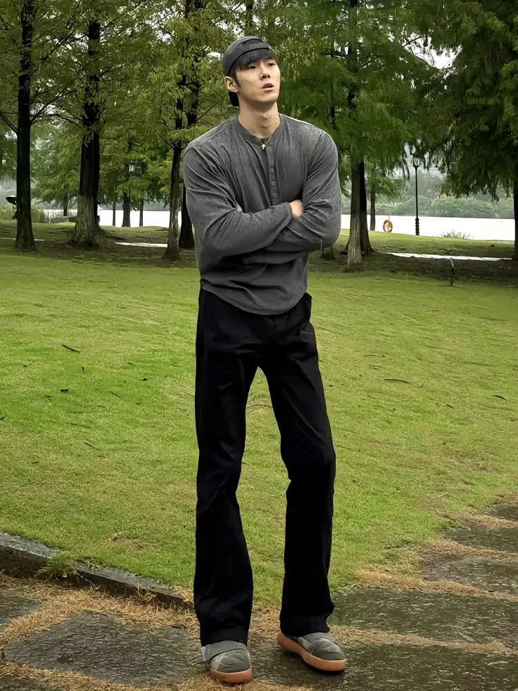 

Джинсы мужские удлиненные, с высокой эластичностью, из черного денима, зауженные, с расклешенным низом, молодежные, модные, в американском уличном стиле