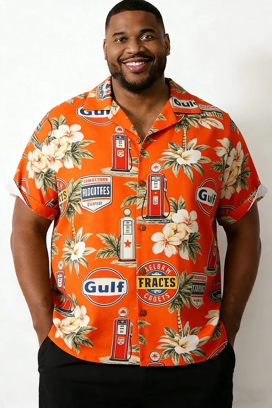 Mens Fashion Retro Short Sleeve Shirt Letter Natural High Definition Printed Shirt Hawaiian Casual Vacation Outdoor Clothing Men