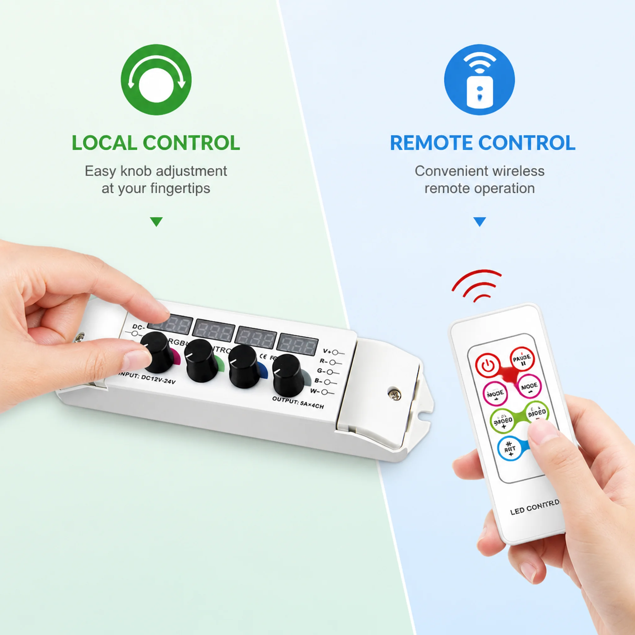 New DC12-24V 4CH*5A CV 4 Knob RGB/RGBW Strip Controller LED Dimmer RF Remote For 4 Channel LED String lighting Use