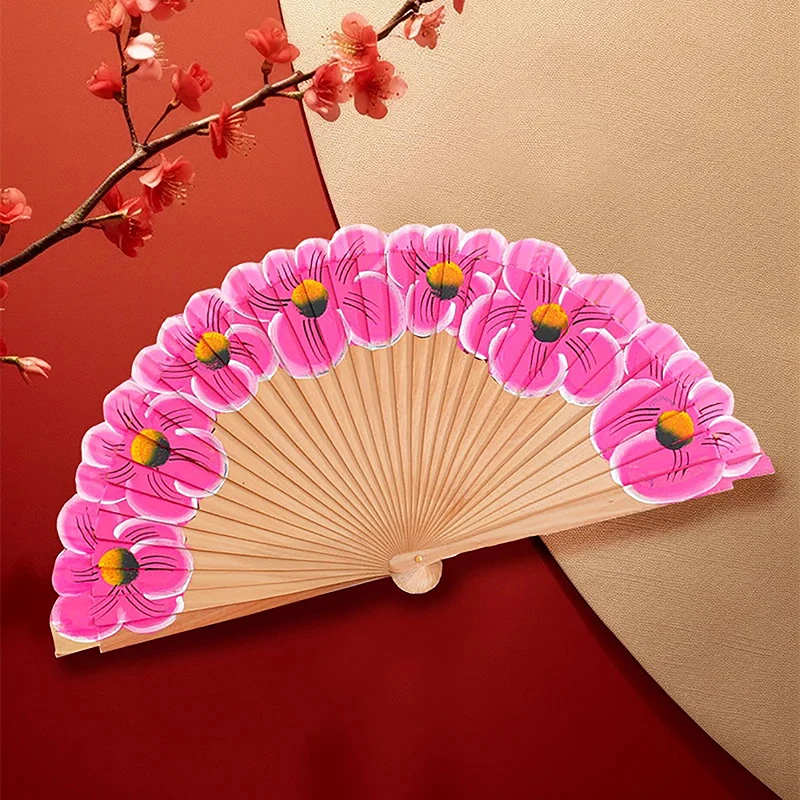 Classical Wooden Hand Fan Handmade Painted Flower Folding Fans Chinese Style Kung Fu Fan Craft Catwalks Dance Cosplay Props