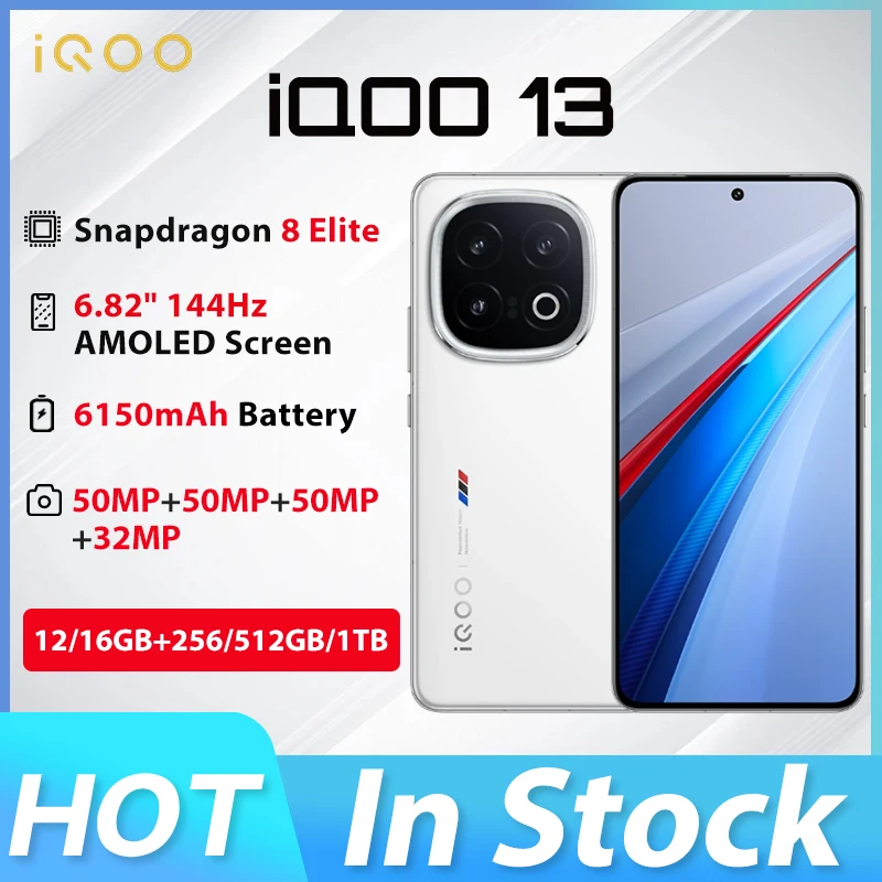 ViVO iQOO 13 Snapdragon 8 Elite 50MP กล้องด้านหลัง OIS 6.82 ''2K Q10 OLED 144Hz 6150mAh 120W SuperVOOC Android 15 NFC OTA