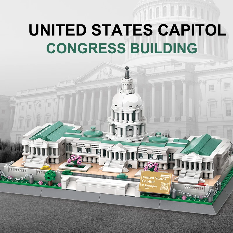 

1074PCS United States Capitol Building Blocks Congress Building World Famous Architecture Bricks City Street View Toys Kids Gift