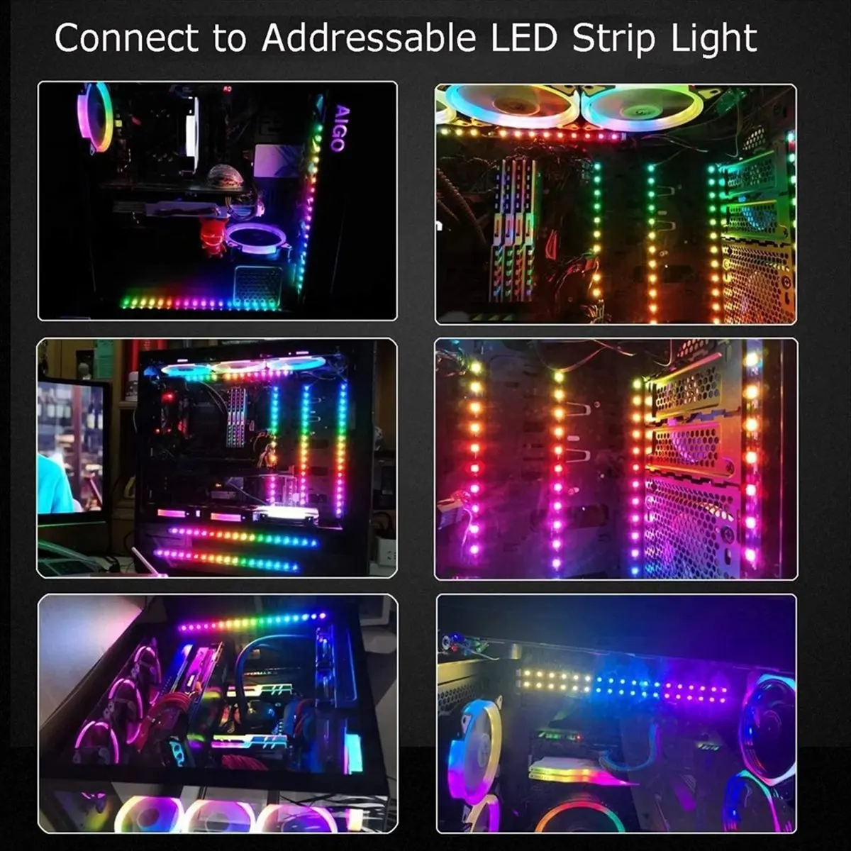 Super Sale 2Pcs ARGB Splitter Cable, 1-to-4 Female to Female 5V 3 Pin Addressable RGB Splitter Extension Cable ARGB LED Sync Cab