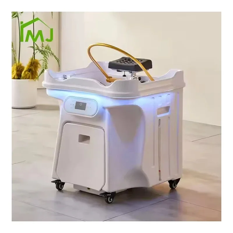 Hair Wash Spa Basin with Storage for Salon High-Quality Mobile Shampoo Sink with Head Massage Feature Water Basin
