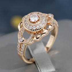 Wbmqda Luxury 585 Rose Gold Color Rings For Women Natural Zircon Setting Retro European Jewelry Accessories