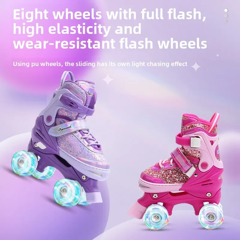 Double Row Roller Skate Shoes Skateboard Sports Adjustable PU Wheel Professional Outdoor Fitness Exercise Footwear Kids Women view 4