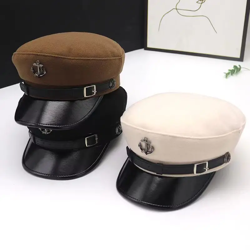 الكورية الصوف قبعة المرأة الخريف الشتاء الرجعية Ins نمط موزع الصحف قبعة جلدية الرسام قبعة ملابس عصرية