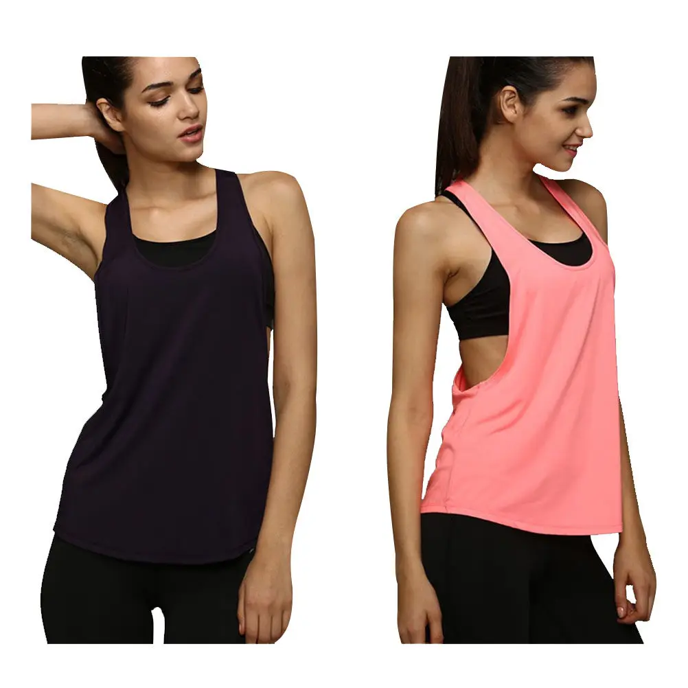 

2Pcs Women Sleeveless Yoga Vest Hollow Back Stretchy Polyester Tank Top for Workout Running Gym Hiking Training