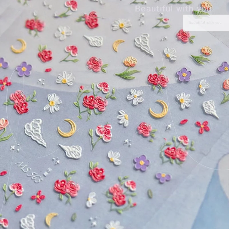 

NewRed Rose Spring Flower Small Flower Moon & Cloud Nail Art Decal Adhesive Stickers Manicure Decoration