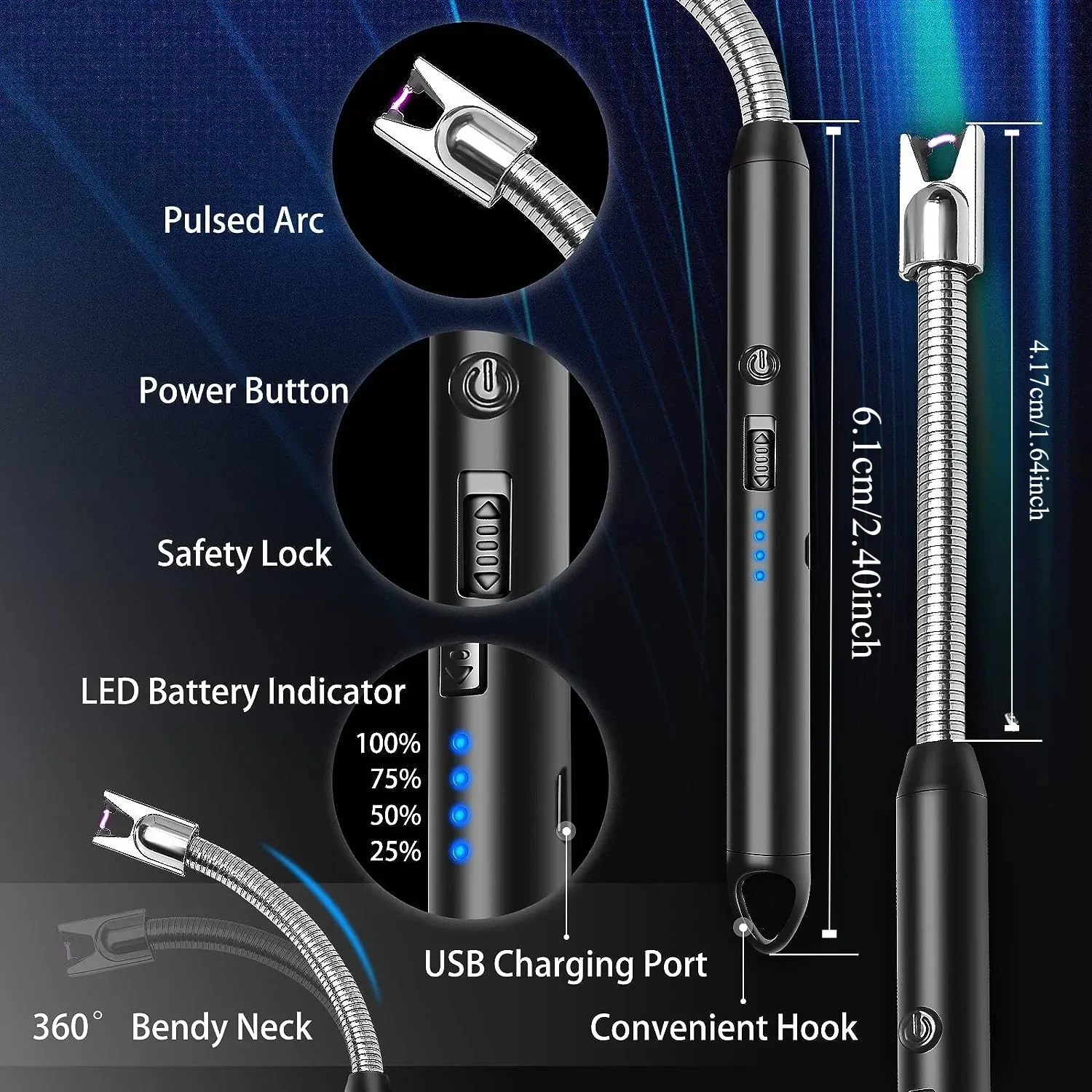 3pcs Rechargeable Electric Lighters, TYPE-C Plasma Arc Kitchen Lighter, Windproof Arc Lighter, Candle Lighter, BBQ Grill Lighter view 3