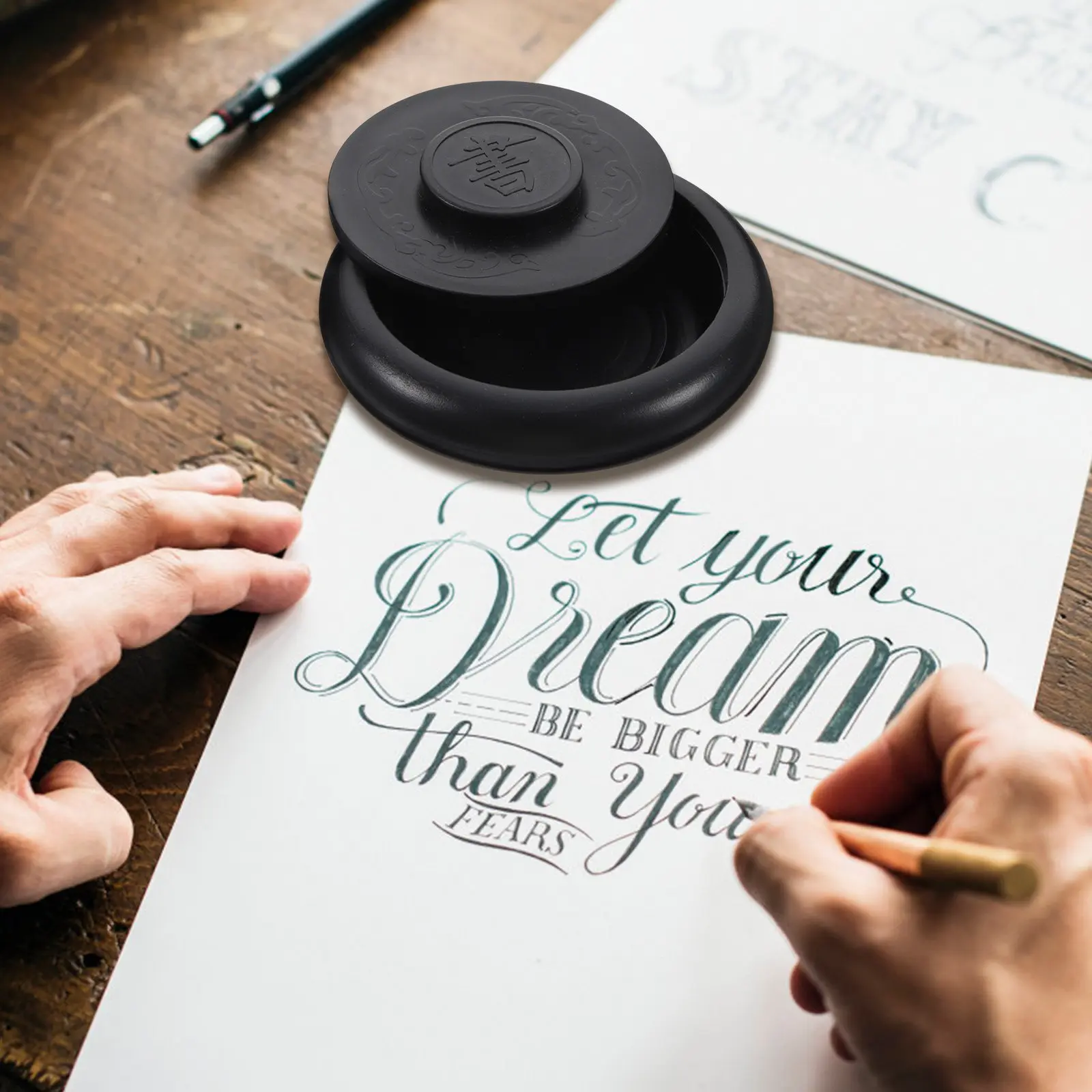 Covered Inkslab for Calligraphy Made of Strong PP Material Retro Color Long-Lasting Wear-Resistant Ink Slab for Writing