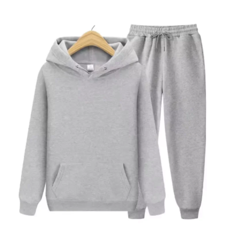 Setelan Dua Potong Hoodie + Celana Warna Solid Baru Musim Gugur dan Musim Dingin Pria Set Olahraga Kasual Modis Ukuran S-3XL