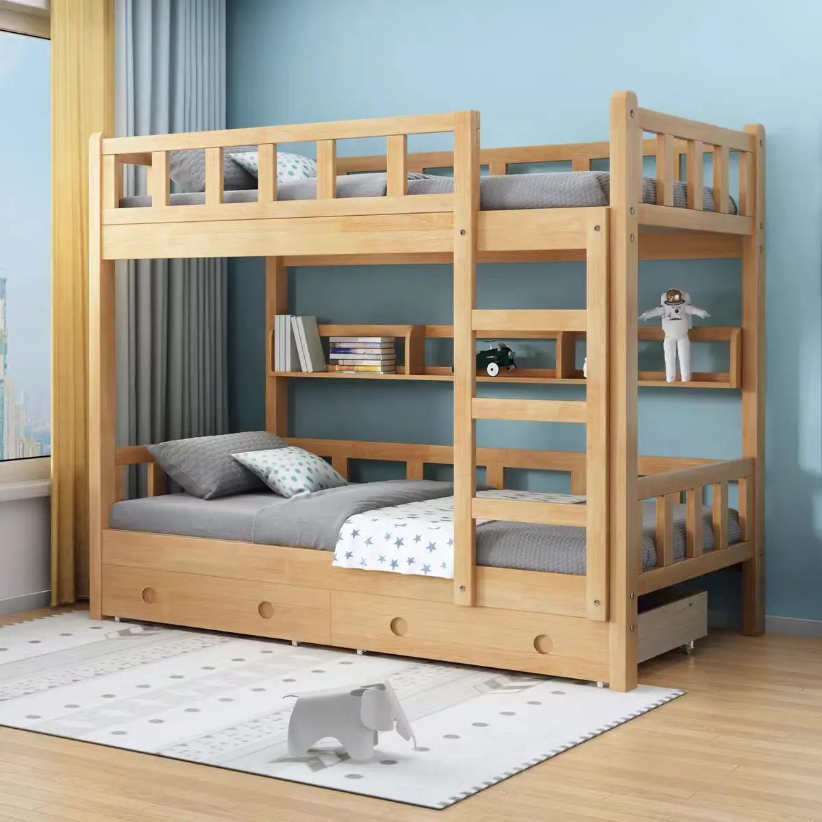 

！@Factory Direct Simple Style Cheap Bunk Bed for Bedroom Living Room School Hotel Made of Solid Oak Wood Adult Kids Bunk Bed